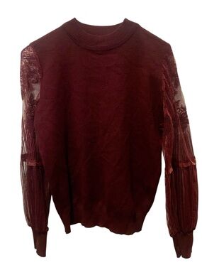 Source Unknown Burgundy Lace Sleeve Sweater